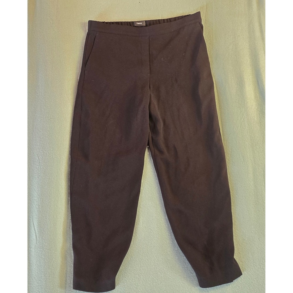 Theory Womens‎ Elastic Back Tapered Ankle Pants Brown Button Hem Size L